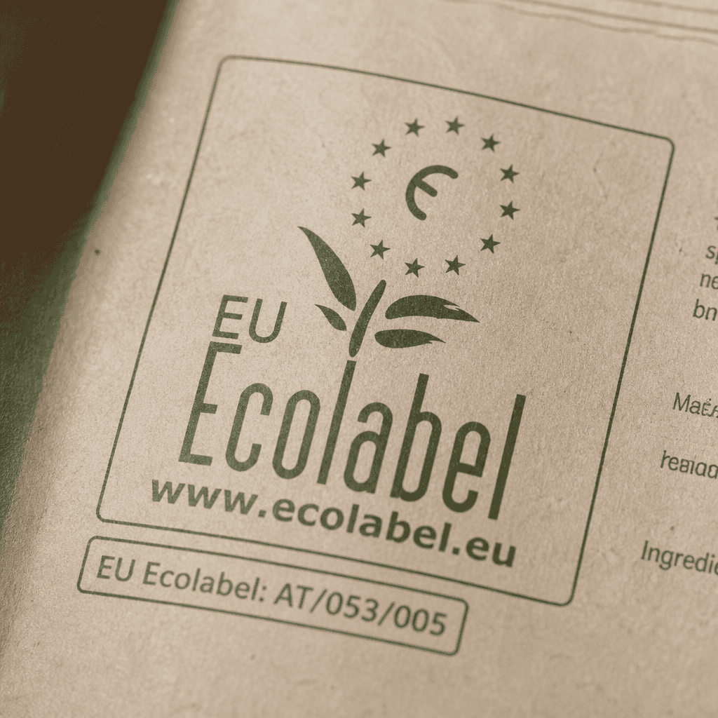 Close-up of an official ecolabel printed on packaging